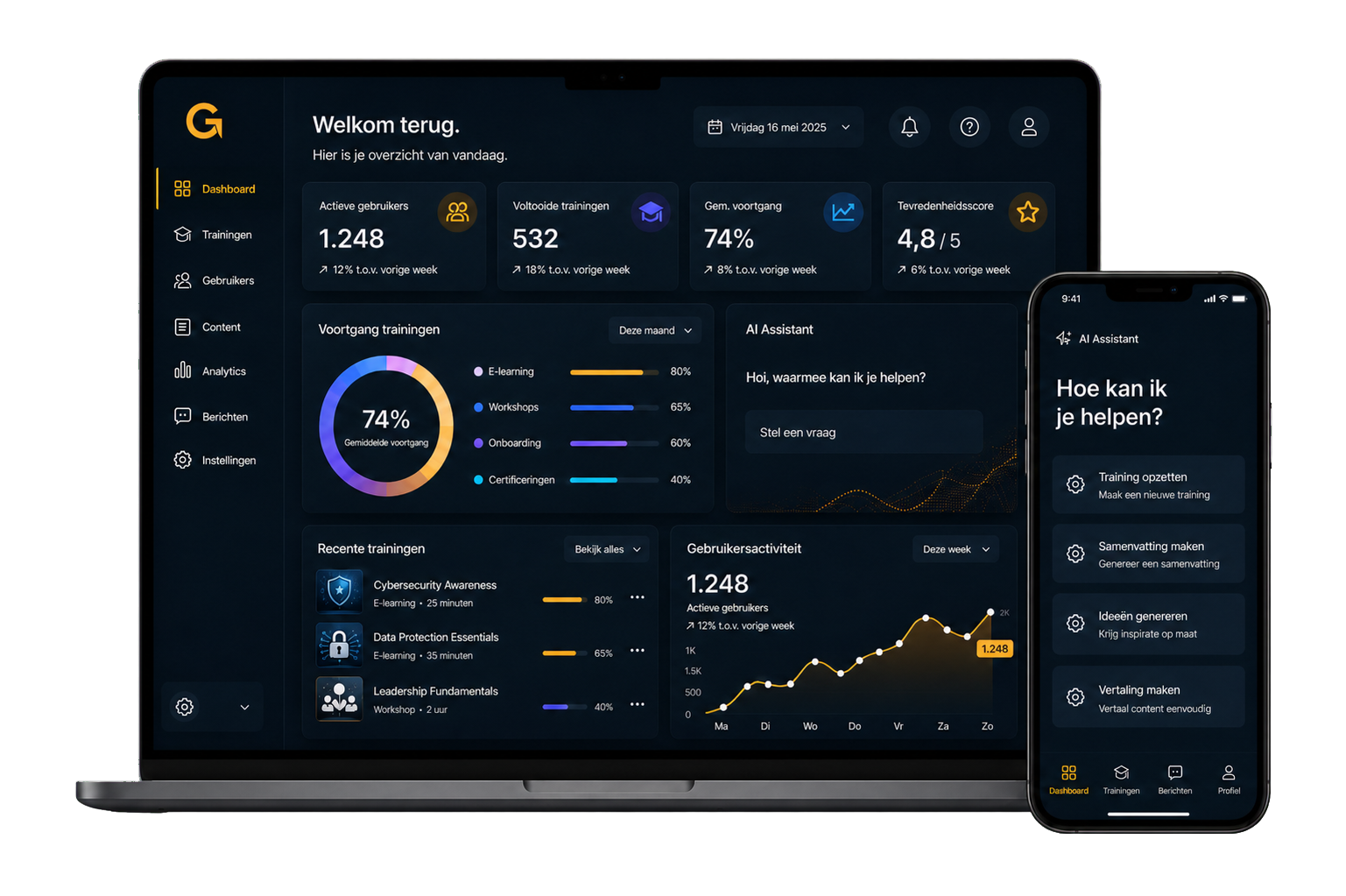 Leerplatform van GeronimoLD op laptop en telefoon