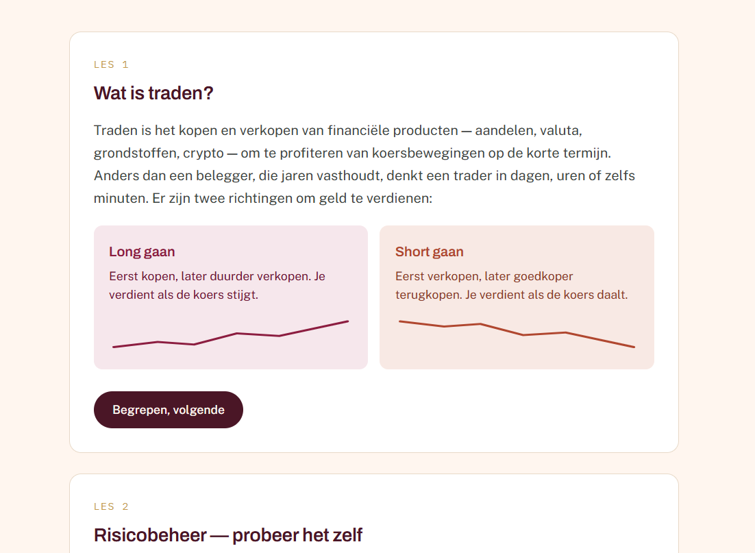 E-learning met lesmateriaal en quiz