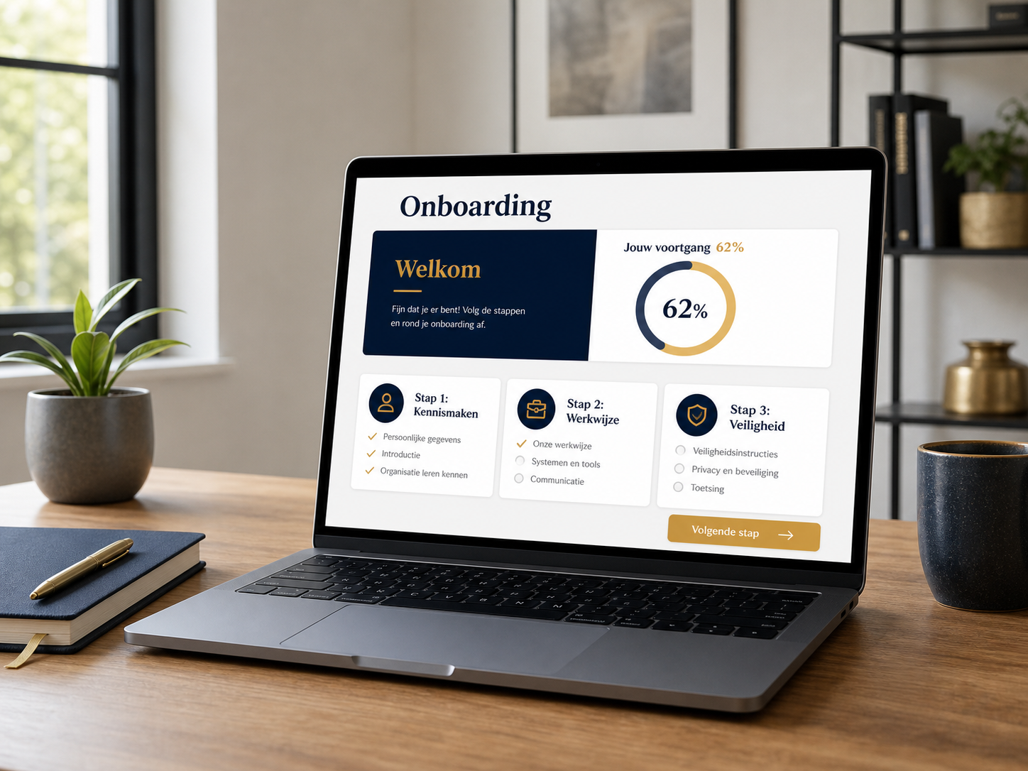 Onboardingplatform met leerstappen en voortgang